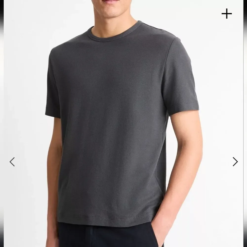 Vince Pima Cotton Piqué Crew Neck T-Shirt Mens Size M Soft Black Crew Neck